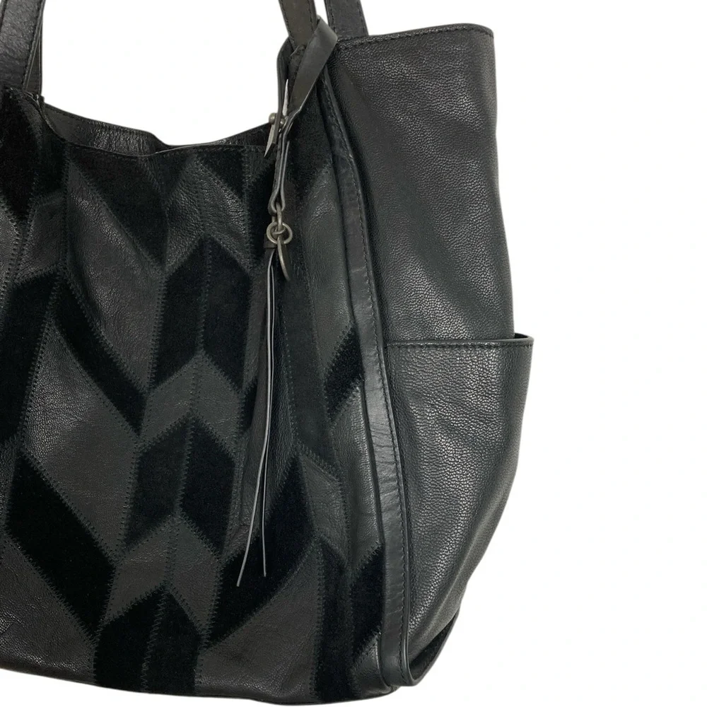 Lucky Brand Black Leather Patchwork Hobo Bag